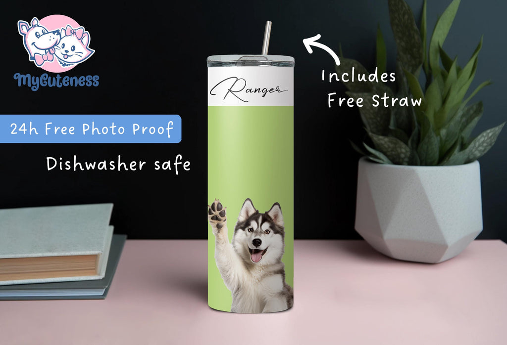 Personalized Dog Mom Tumbler, Custom Dog Ear Skinny Tumbler 20oz With Name, Dog Mom Gift For Her, Dog Dad Gift, Dog Ear Travel Mug, Dog Cup