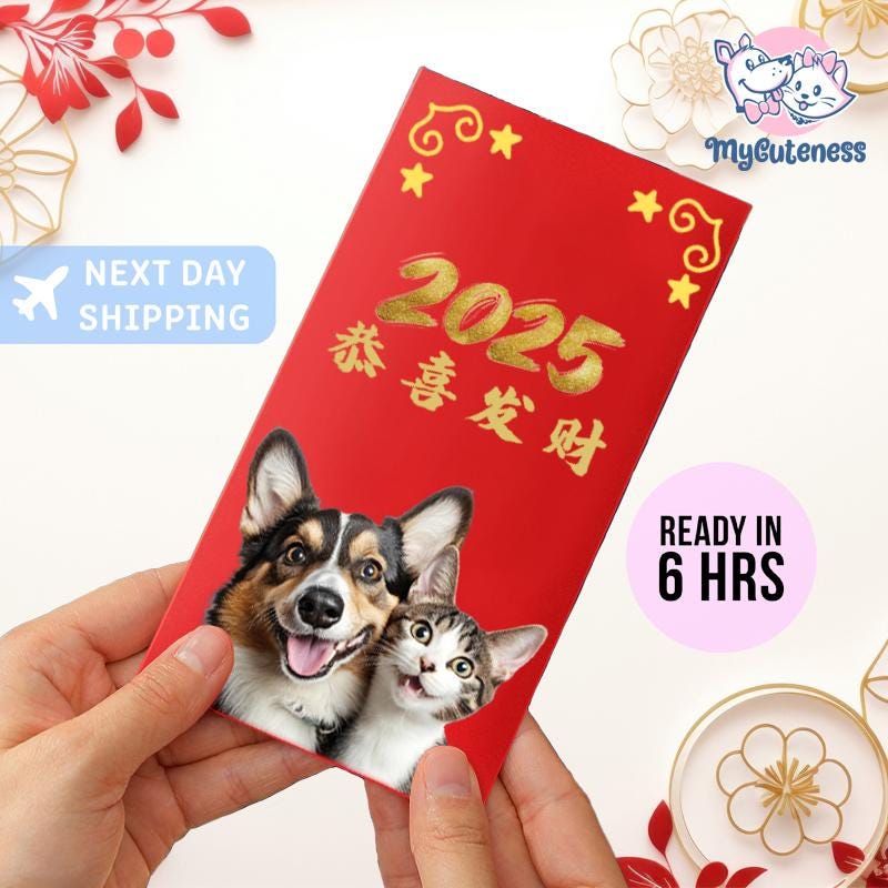 2025 Year of the Snake / Personalized Custom Pet Logo(Name) Chinese New Year Gold Foiled Creative Red Envelope Customized Pet Money Holder