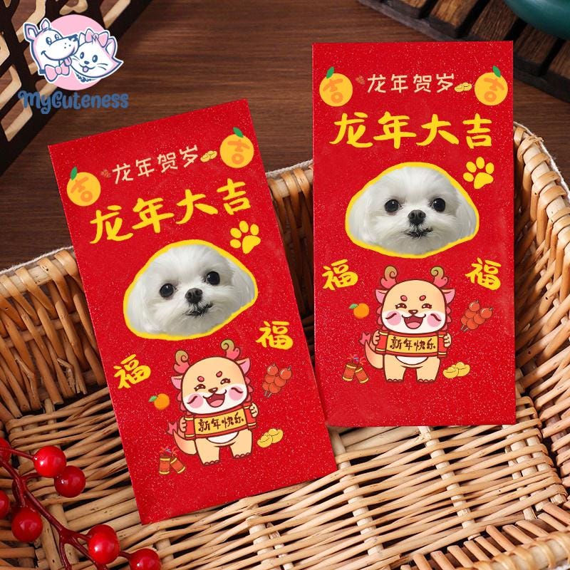 New 2025 Year of the Snake / Personalized Custom Pet Logo(Name) Chinese New Year Gold Foiled Creative Red Envelope Customized Pet Money