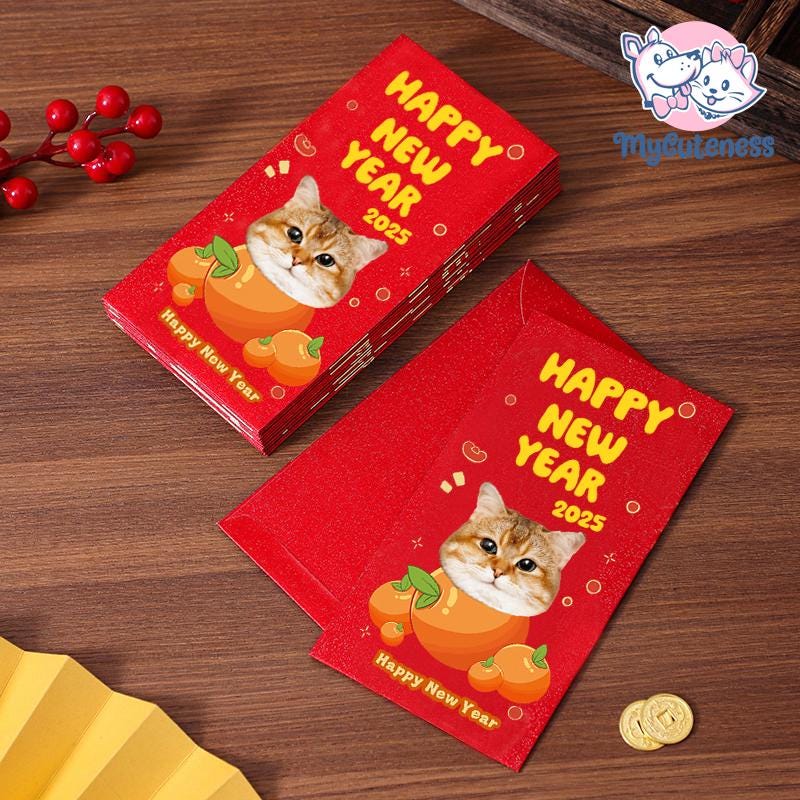 New 2025 Year of the Snake / Personalized Custom Pet Logo(Name) Chinese New Year Gold Foiled Creative Red Envelope Customized Pet Money