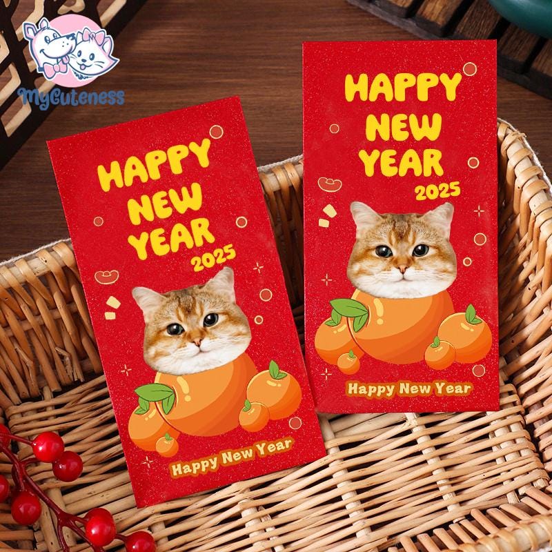 New 2025 Year of the Snake / Personalized Custom Pet Logo(Name) Chinese New Year Gold Foiled Creative Red Envelope Customized Pet Money