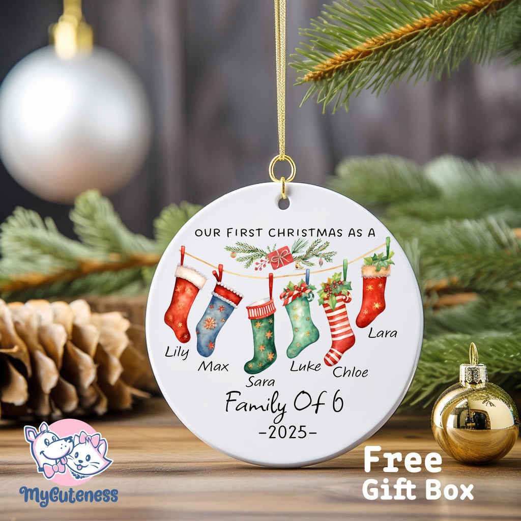 Family Of Six Christmas Ornament, Custom New Family Ornament, Baby's First Christmas Ornament, Personalized Family Ornament