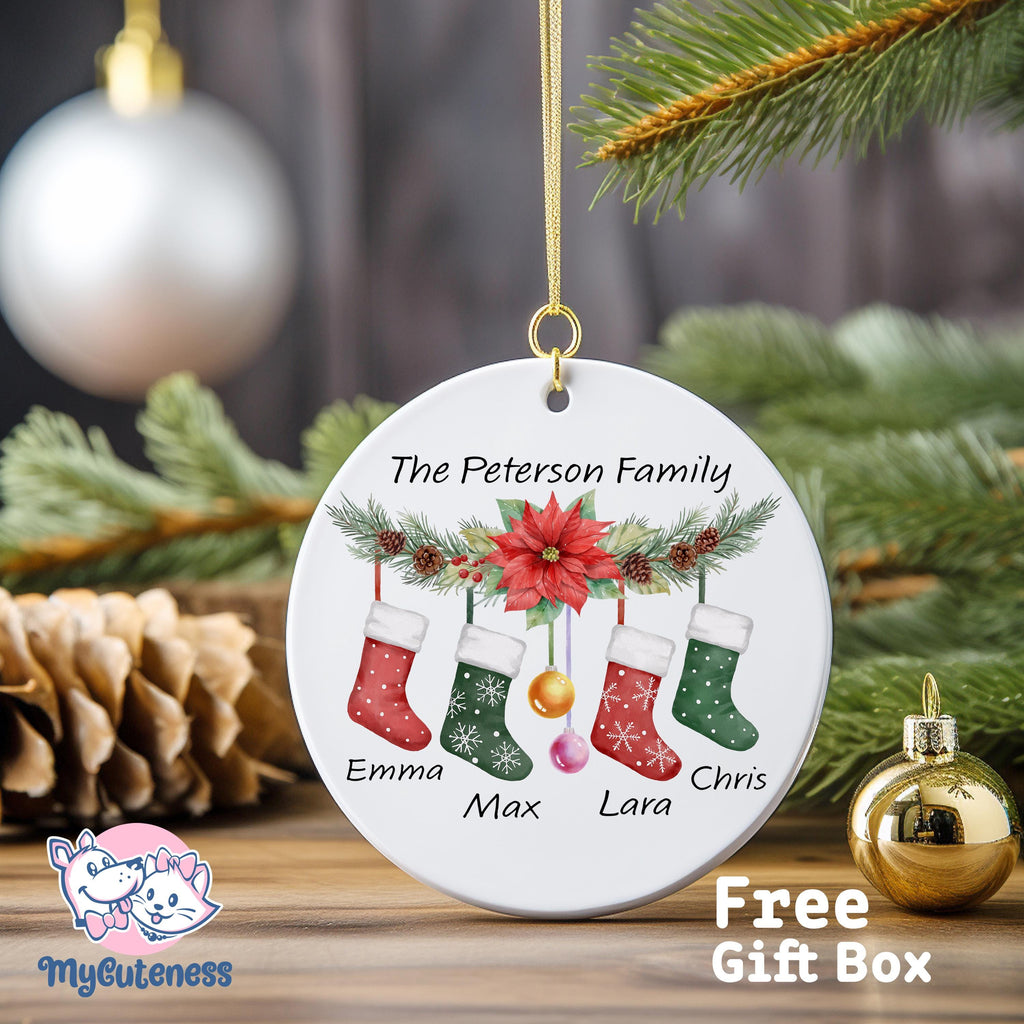 Personalised 2024 First Christmas as a Family of Three Bauble, Custom Family of 4 Xmas Ornament, New Baby, Keepsake Decoration, New Parents