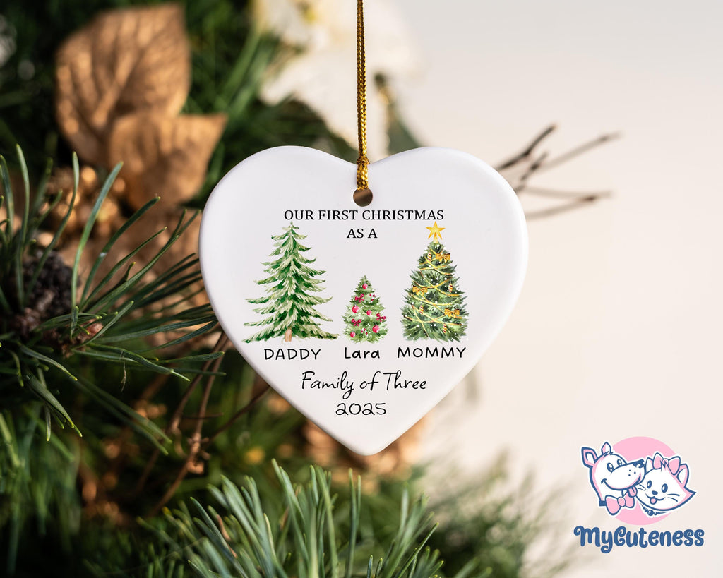 Family of Three Christmas Ornament - Family of 3 - Family Ornament - Personalized Baby's First Christmas Ornament, First Christmas Ornament