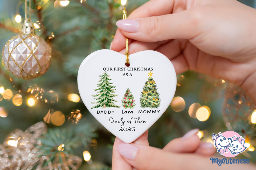 Family of Three Christmas Ornament - Family of 3 - Family Ornament - Personalized Baby's First Christmas Ornament, First Christmas Ornament