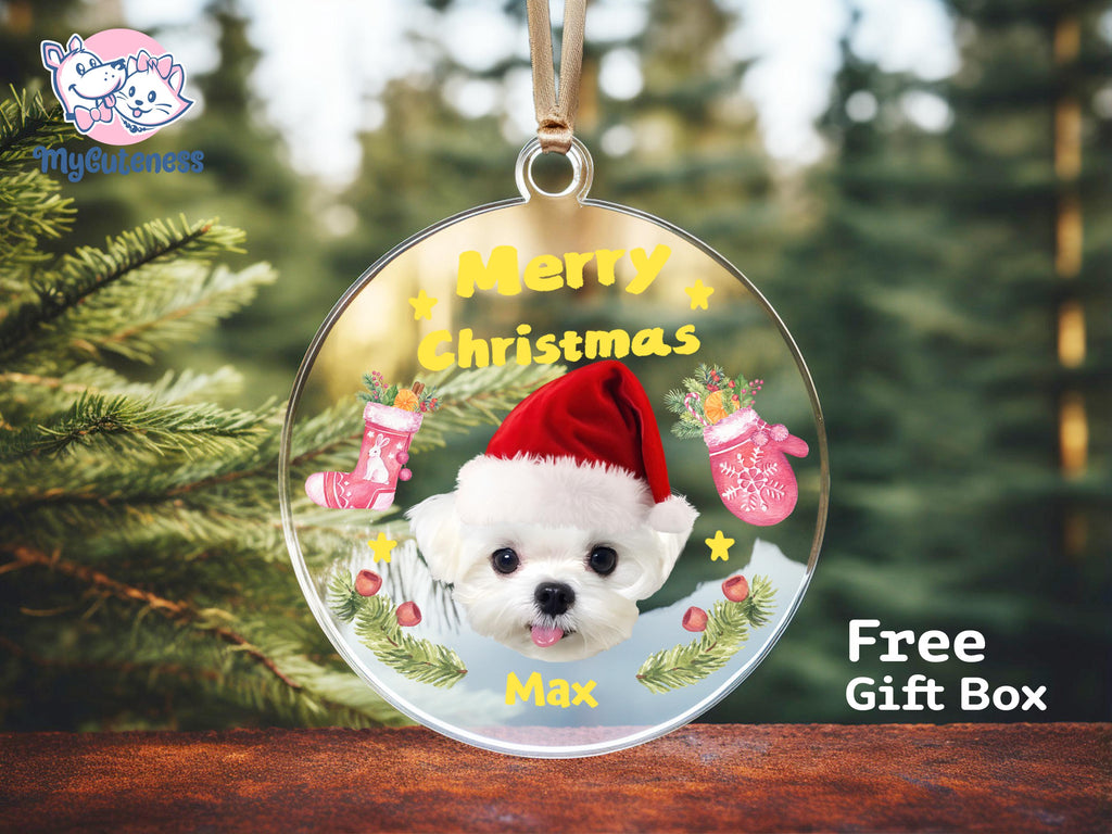 Personalized Puppy Picture Ornament, Custom Dog Ornament, Christmas Gifts, Gift For Dog Owners, Gift For Pet Lovers, Christmas Ornament