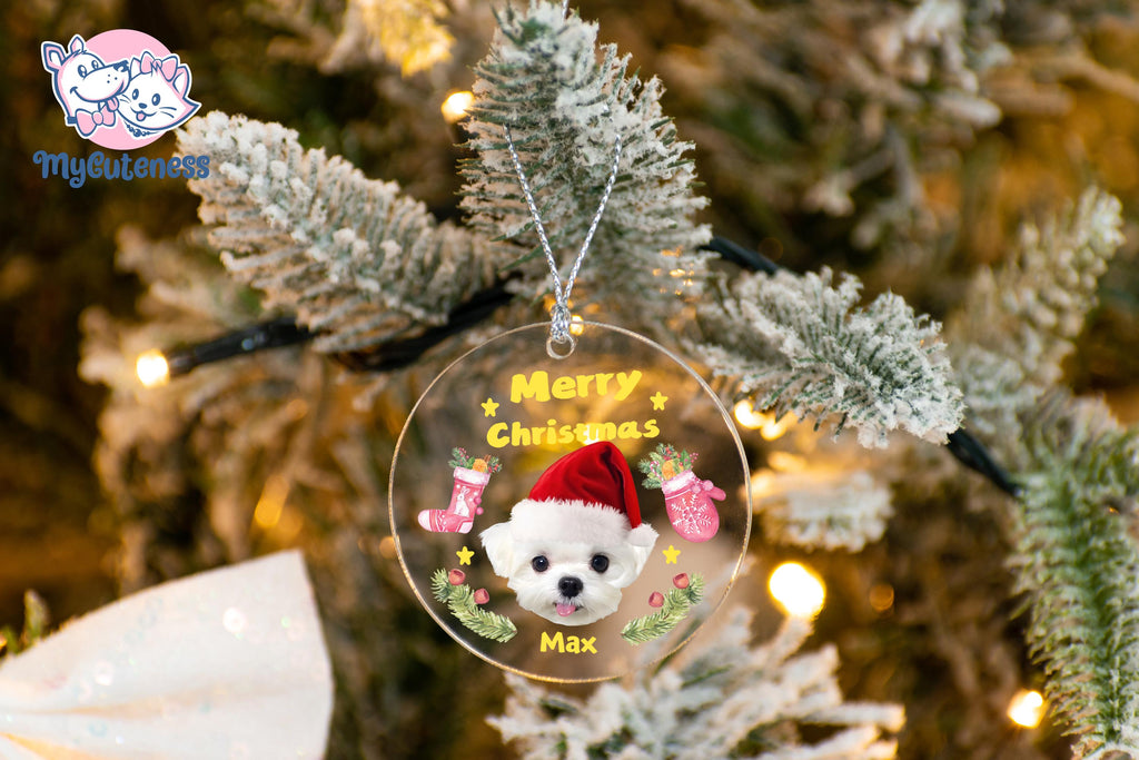 Personalized Puppy Picture Ornament, Custom Dog Ornament, Christmas Gifts, Gift For Dog Owners, Gift For Pet Lovers, Christmas Ornament