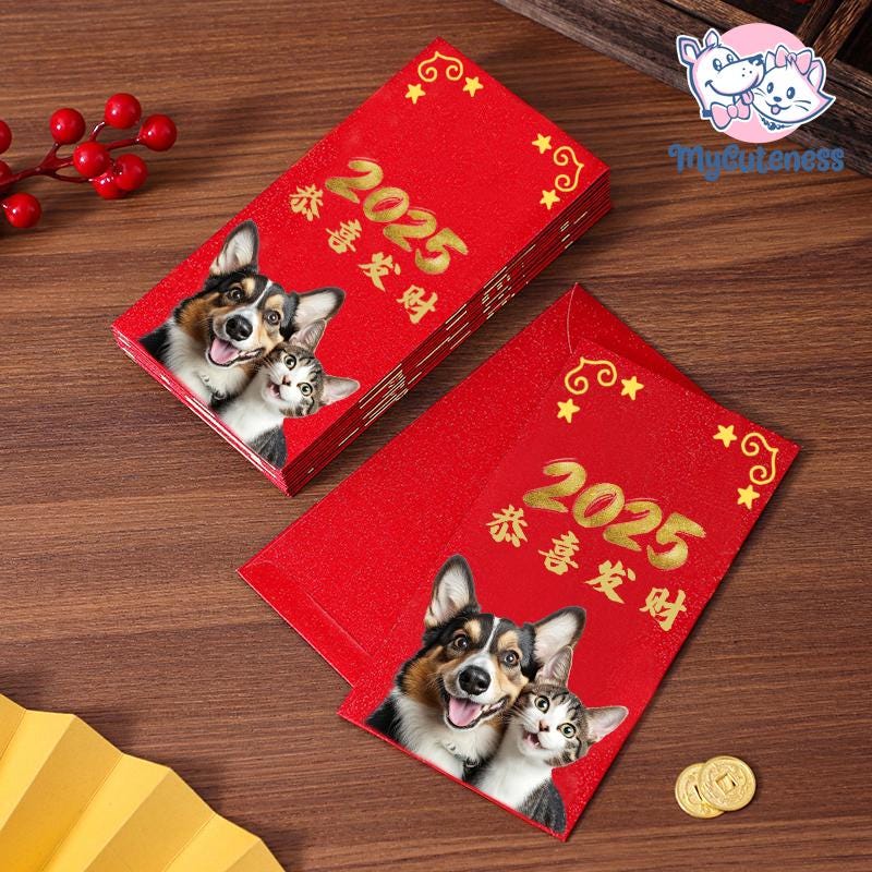 2025 Year of the Snake / Personalized Custom Pet Logo(Name) Chinese New Year Gold Foiled Creative Red Envelope Customized Pet Money Holder