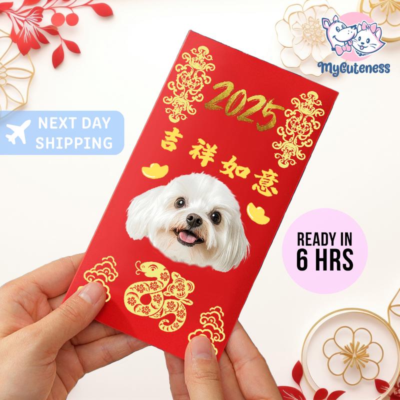 2025 Year of the Snake / Personalized Custom Pet Logo(Name) Chinese New Year Gold Foiled Creative Red Envelope Customized Pet Money Holder