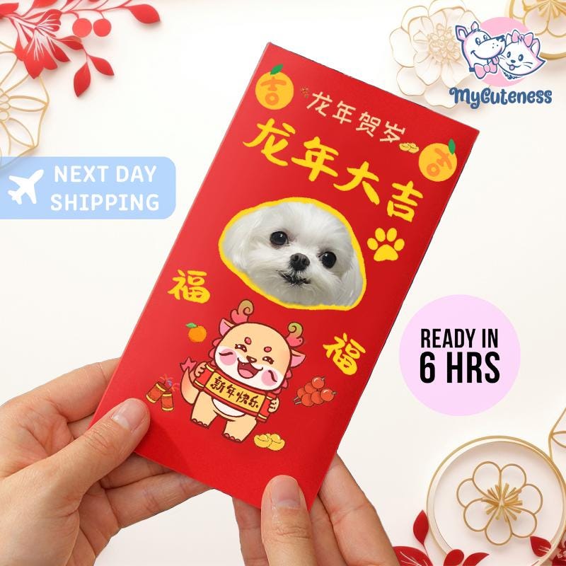 New 2025 Year of the Snake / Personalized Custom Pet Logo(Name) Chinese New Year Gold Foiled Creative Red Envelope Customized Pet Money