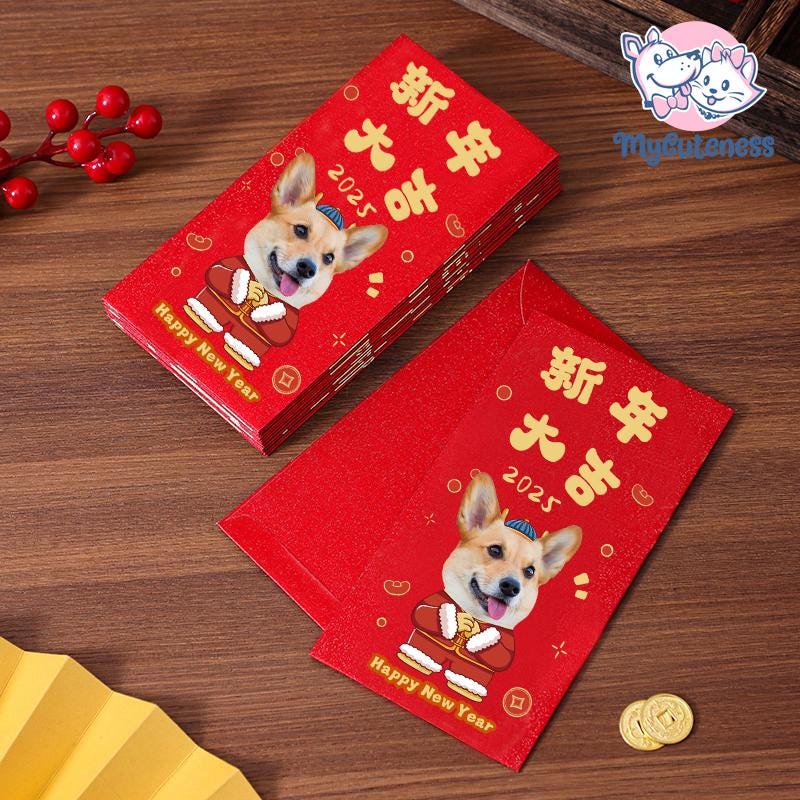 New 2025 Year of the Snake / Personalized Custom Pet Logo(Name) Chinese New Year Gold Foiled Creative Red Envelope Customized Pet Money