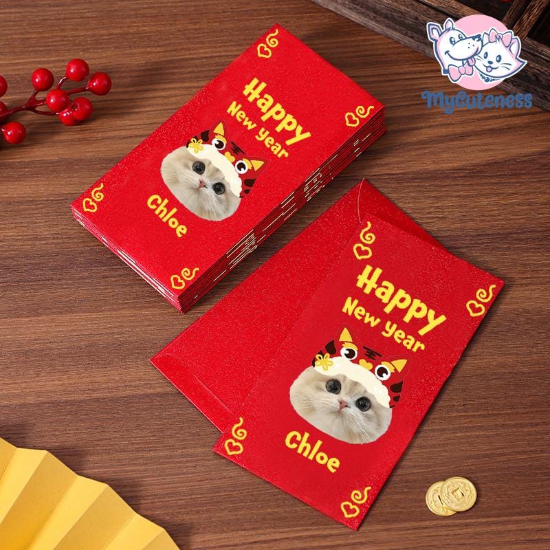 New 2025 Year of the Snake / Personalized Custom Pet Logo(Name) Chinese New Year Gold Foiled Creative Red Envelope Customized Pet Money