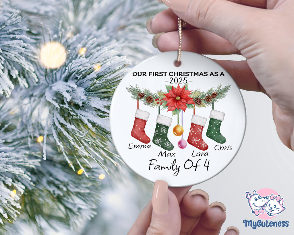 Personalised 2024 First Christmas as a Family of Three Bauble, Custom Family of 4 Xmas Ornament, New Baby, Keepsake Decoration, New Parents