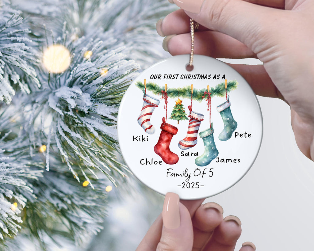 Personalised 2024 First Christmas as a Family of Three Bauble, Custom Family of 5 Xmas Ornament, New Baby, Keepsake Decoration, New Parents