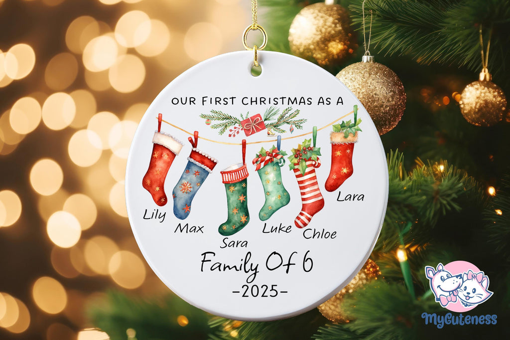 Family Of Six Christmas Ornament, Custom New Family Ornament, Baby's First Christmas Ornament, Personalized Family Ornament