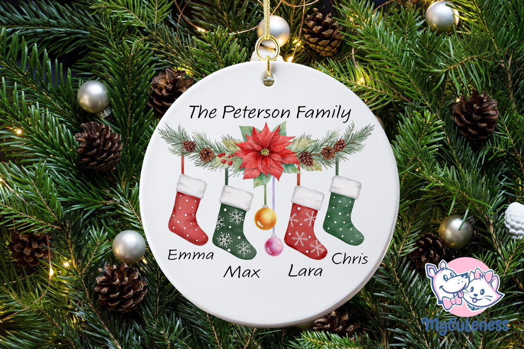 Personalised 2024 First Christmas as a Family of Three Bauble, Custom Family of 4 Xmas Ornament, New Baby, Keepsake Decoration, New Parents