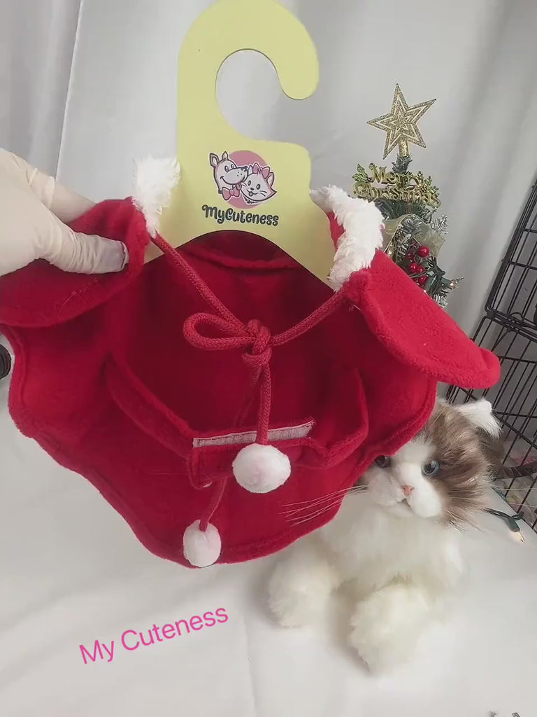 Christmas Pet Cloak with Hat Red Santa Poncho Cape Xmas Party Costume for Puppy Dog and Cat