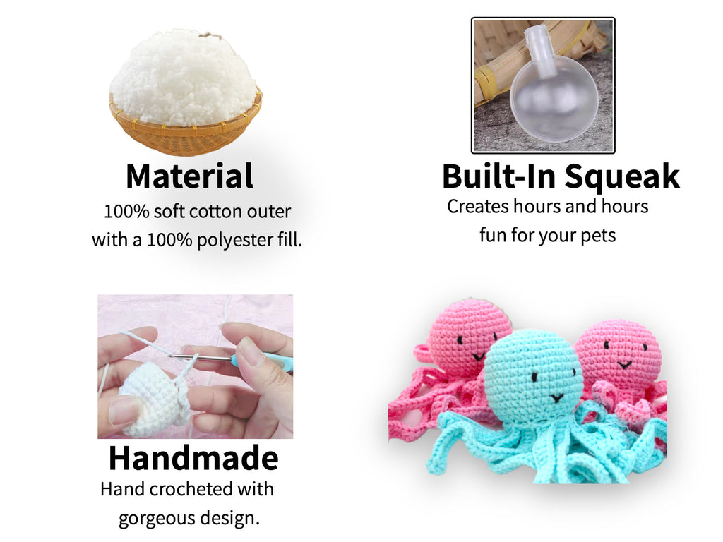 Crochet Octopus Stuffed Toy, Amigurumi Octopus Stuffed Toy; Dog Toy;  octopus plush; Gift for Dogs and Cats; Squeak Toy; Chew Toy;Cat Toy