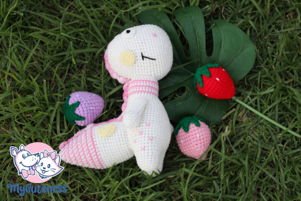BUY 1 get a FREE STRAWBERRY* Crochet White Dragon, Handmade Amigurumi Dragon, Small Plush, Big Small Dog Puppy Accessory Pet Owner Gift Idea