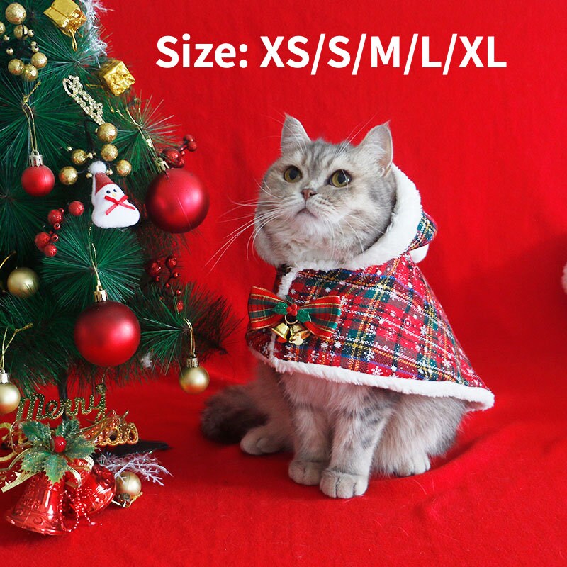 Christmas Santa Outfit Cloak with hat for Cats Small Medium Dogs | Holiday Xmas Costume for Pets |XS ~ XL Winter Coat