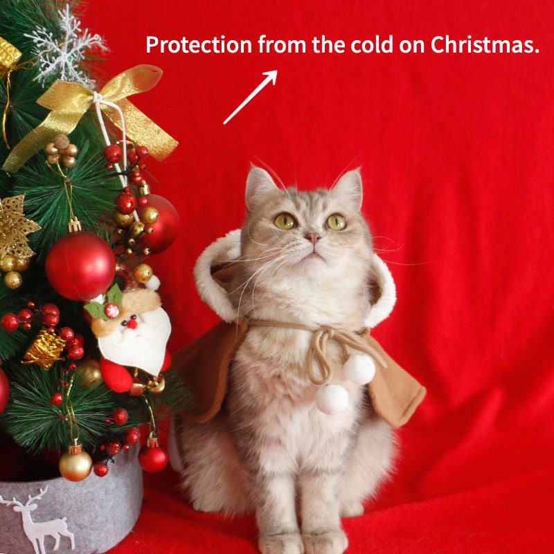 Cat Dog Christmas Outfit Pet Costume Cape, Santa Christmas Cat Clothes Cloak with Xmas Hat, Size S,M,L Funny Christmas Pet Dress Up