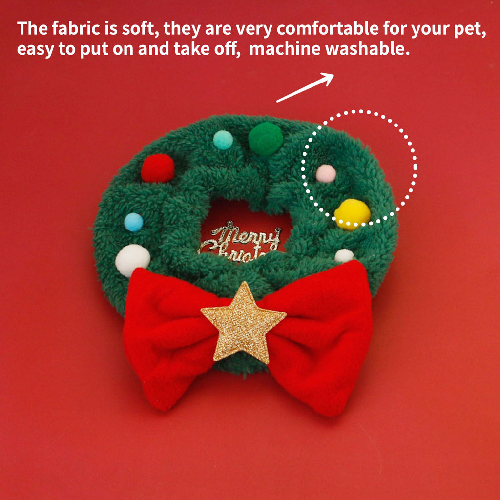 Christmas Dog Collars Pet Costumes with Bow Tie, Cute Wreath Headband Headdress for Cats Puppy Dog Medium Dogs, Funny Photo Props