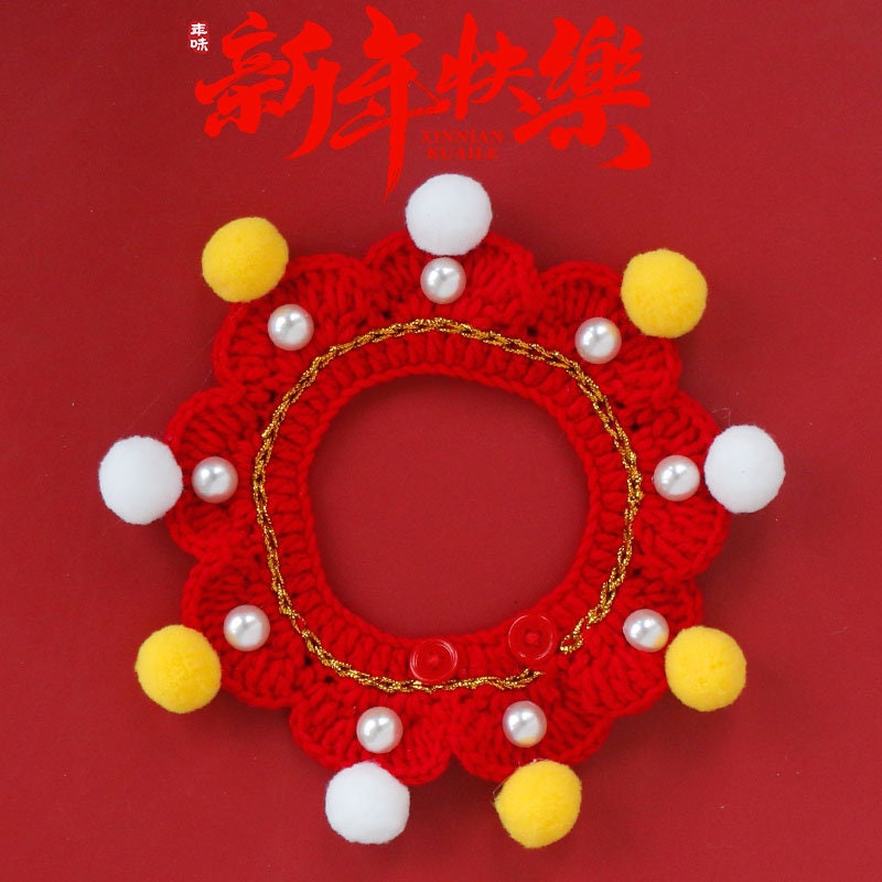 2023 Chinese New Year Pet Knitted Wool Collar Chinese New Year Spring Festival Decorative Collar Pet Neck Accessories for Cats Dogs