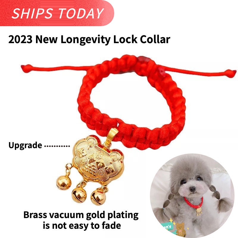 Pet Weave Longevity Golden Lock Necklace Dog Bell New Year Festive Jewelry Adjustable Handmade Cat Collar Pet Accessories