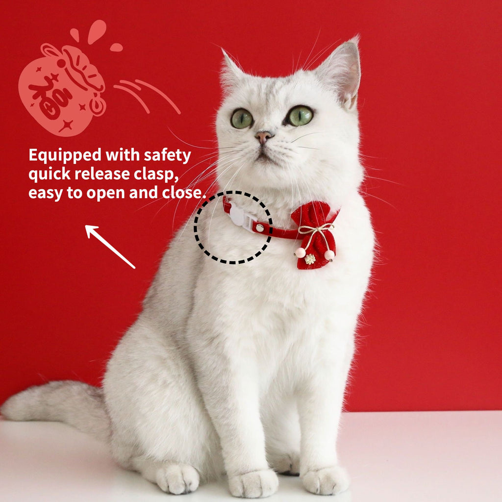 2023 Chinese New Year Costume for Pet Cat Collars with Bells Breakaway Bowknot Collar Festival Pet Collars for Kitty Puppies New Year