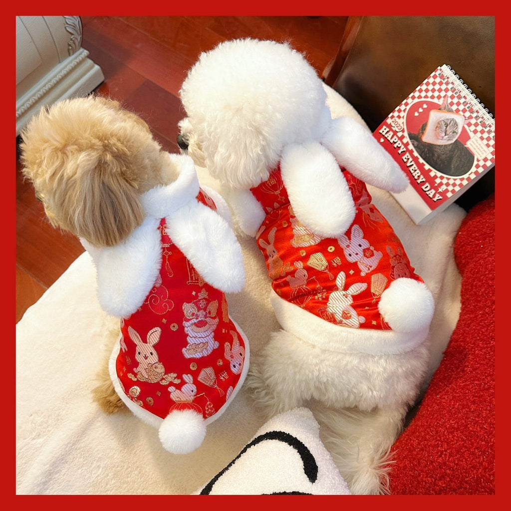 2023 New Chinese Year Dog Costume Rabbit Spring Festival Outfit Oriental Tang Suit Pet Winter Clothes Plush Coat Jacket for Puppy Kitten
