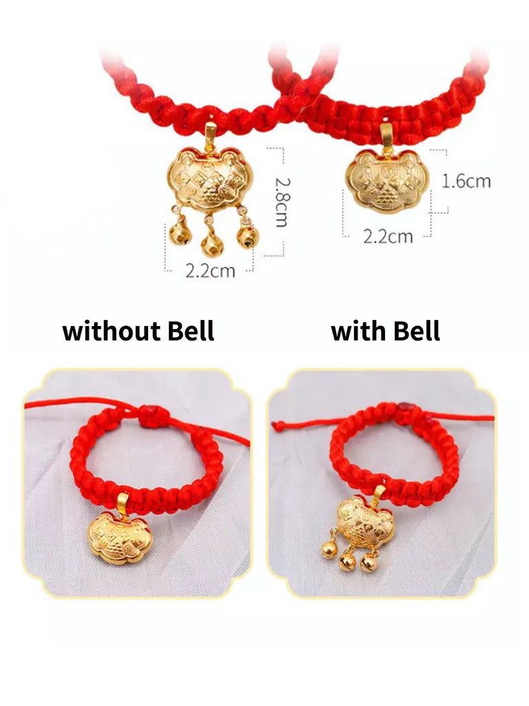 Pet Weave Longevity Golden Lock Necklace Dog Bell New Year Festive Jewelry Adjustable Handmade Cat Collar Pet Accessories