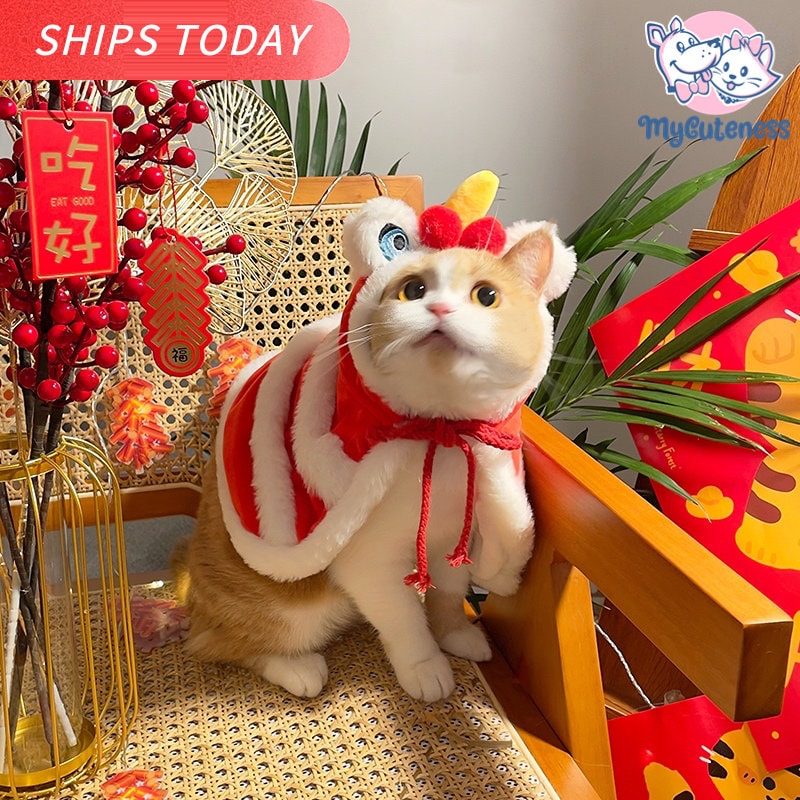 2023 Chinese New Year Cloak for Cat and Dog,  Cat Dog New Year Hoodie Cape, Dog Hoodie Coat, Chinese Traditional Dancing Lion Hoodie